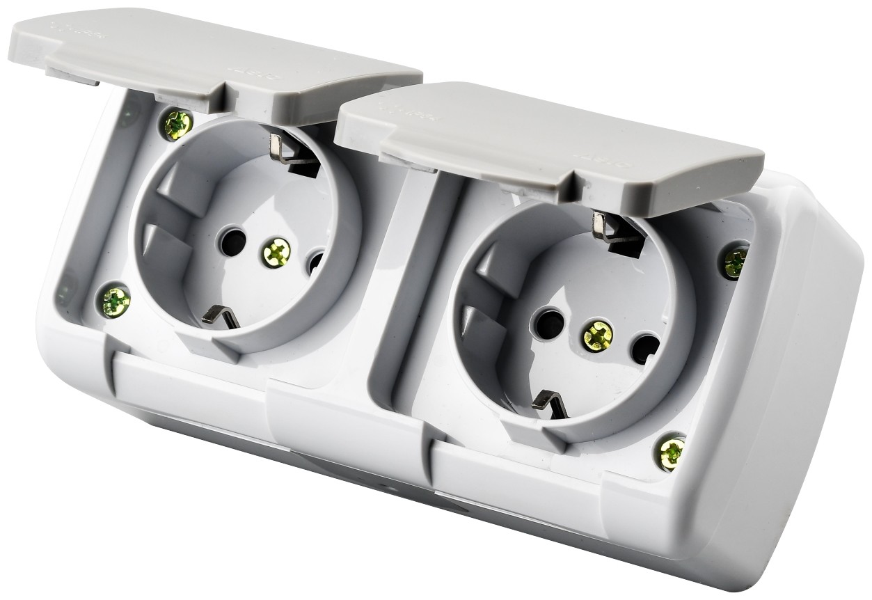 Entac Stephan surface mounted wall socket earthed 2x IP54 Entac