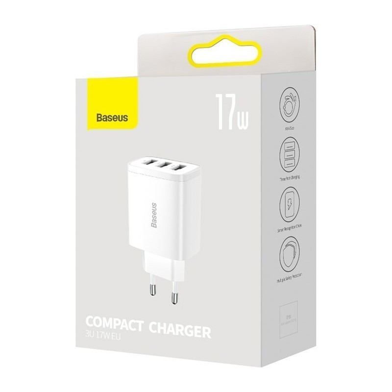 Baseus Φορτιστής Χωρίς Καλώδιο με 3 Θύρες USB-A 17W Λευκός (Compact)