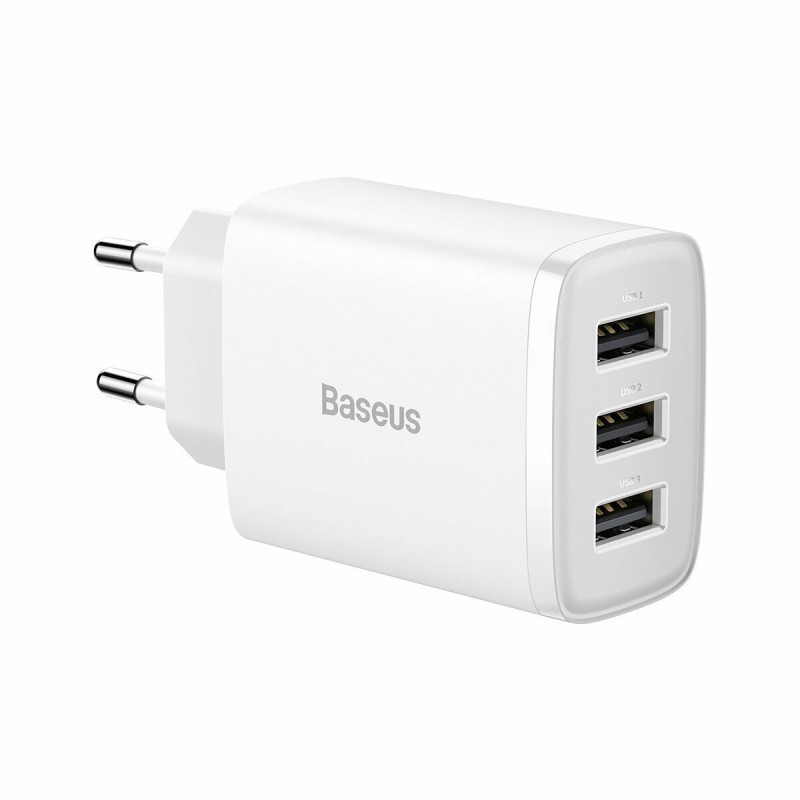 Baseus Φορτιστής Χωρίς Καλώδιο με 3 Θύρες USB-A 17W Λευκός (Compact) - Baseus