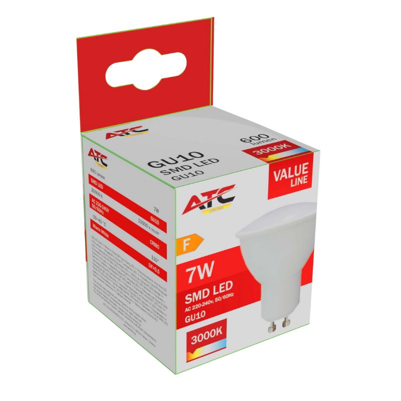 ATC SMD Λαμπτήρας LED Spot GU10 230V 7W/600LM 110° 3000K Atc