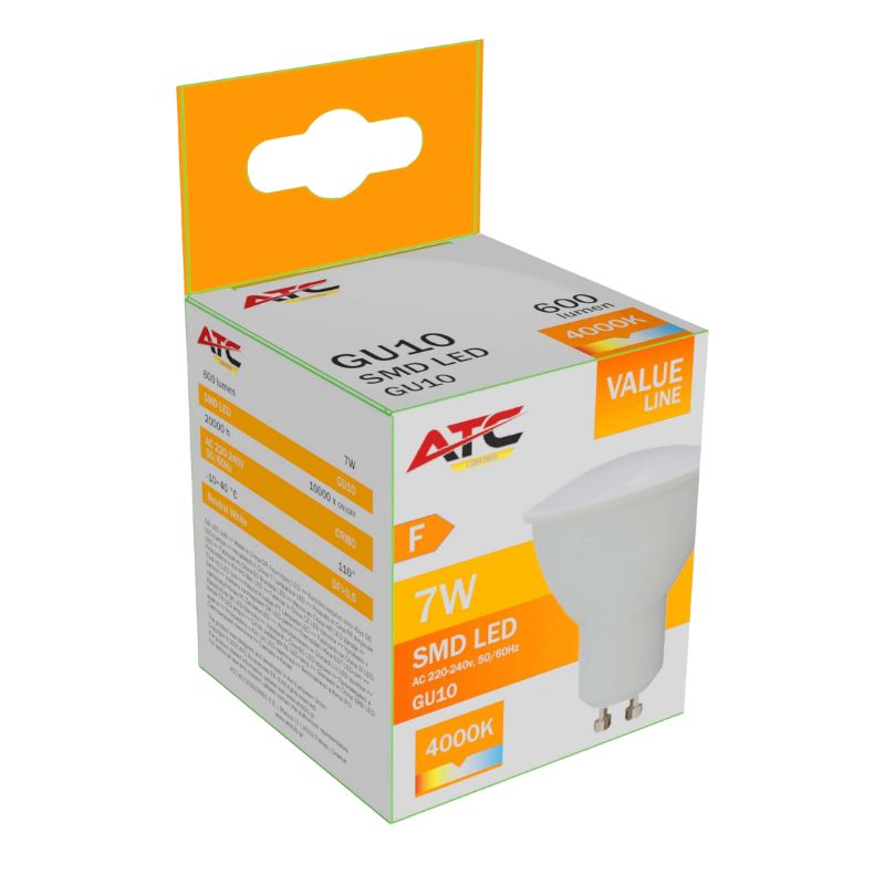 ATC SMD Λαμπτήρας LED Spot GU10 230V 7W/600LM 110° 4000K Atc