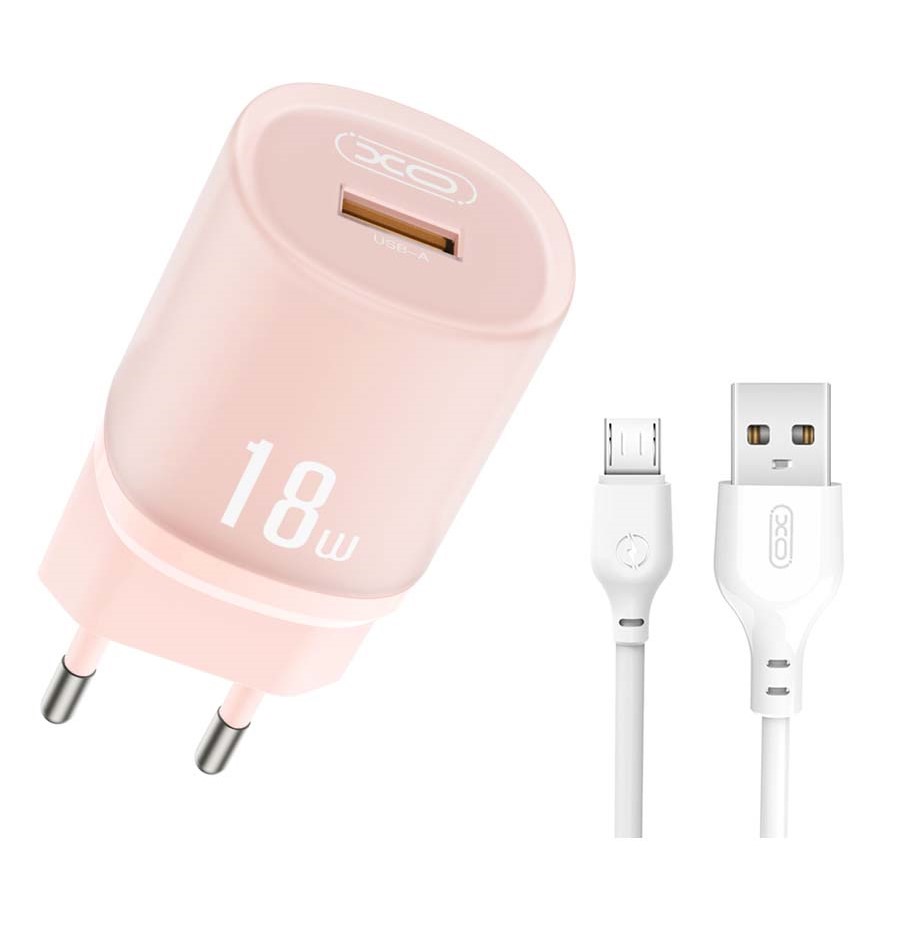 XO L157(EU) QC3.0 18W Φορτιστής με Καλώδιο Micro Ροζ XO