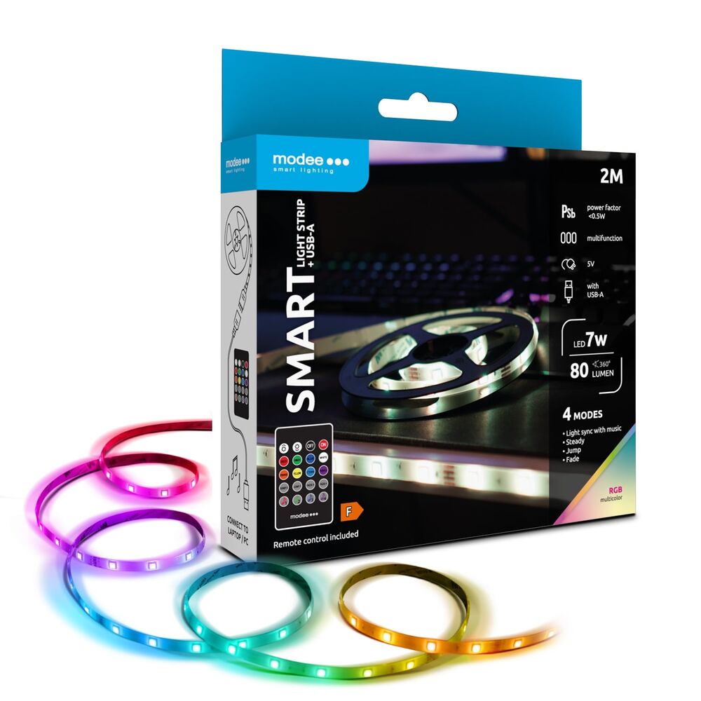 Modee Ταινία LED Smart με Τηλεχειριστήριο 7W IP20 RGB & USB 80lm 2M Modee Lighting
