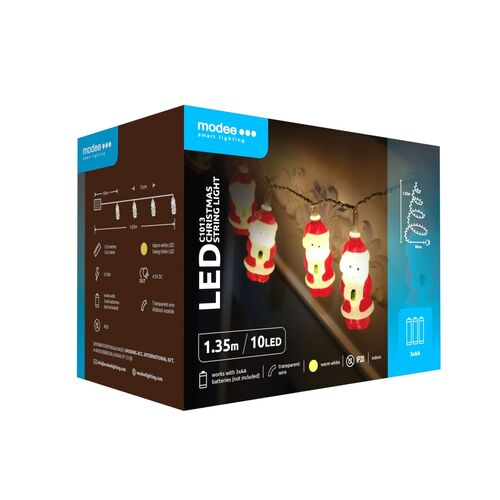 Modee Χριστουγεννιάτικα Φωτάκια LED Μπαταρίας (10LED/1.35m/15cm) Θερμό Λευκό Modee Lighting