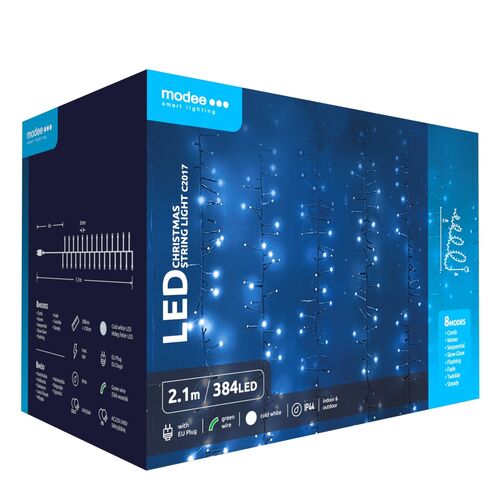 Modee Χριστουγεννιάτικα Φωτάκια LED με Τροφοδοτικό (384LED/2.1m) Ψυχρό Λευκό Modee Lighting