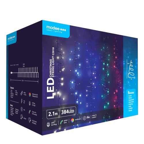 Modee Χριστουγεννιάτικα Φωτάκια LED με Τροφοδοτικό (384LED/2.1m) Πολύχρωμα Modee Lighting