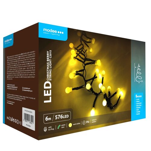Modee Χριστουγεννιάτικα Φωτάκια LED Τύπου Berry με Τροφοδοτικό (576LED/6m) Θερμό Λευκό Modee Lighting