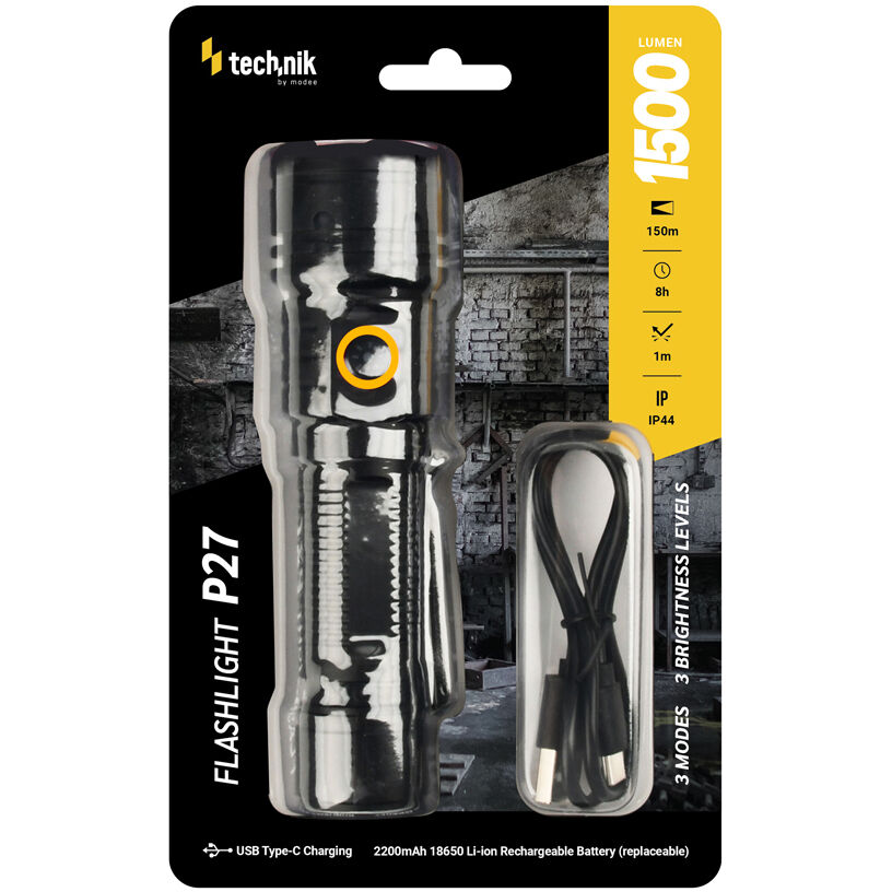 Technik Φακός P27 1500lm με 3x TE LED & USB-C Technik