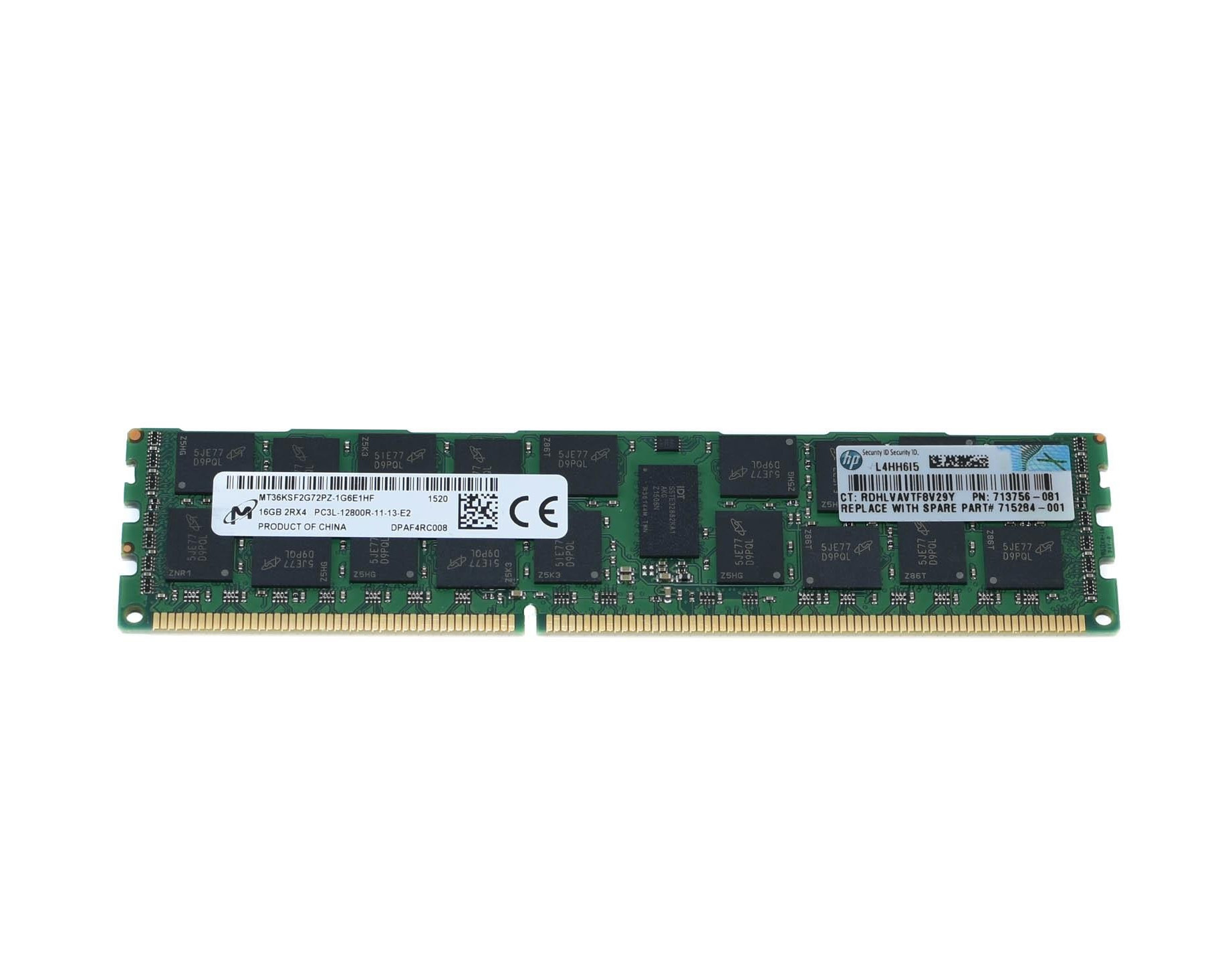 16GB HP PC3L-12800R DDR3-1600 2Rx4 CL11 ECC RDIMM 1.35V - Repairland