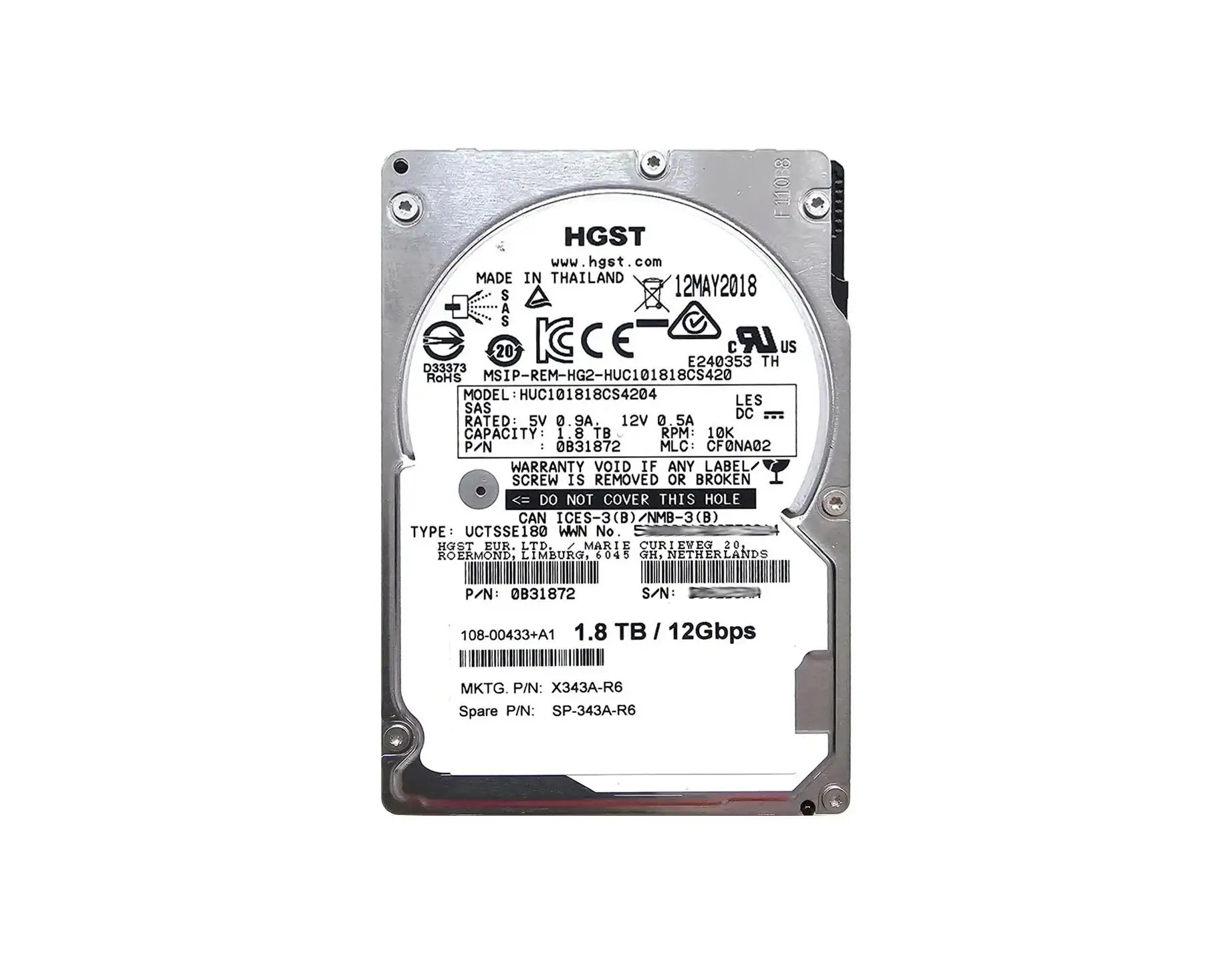 HDD SAS 1.8TB HGST 12G 10K 2.5'' - HUC101818CS4204 - Repairland