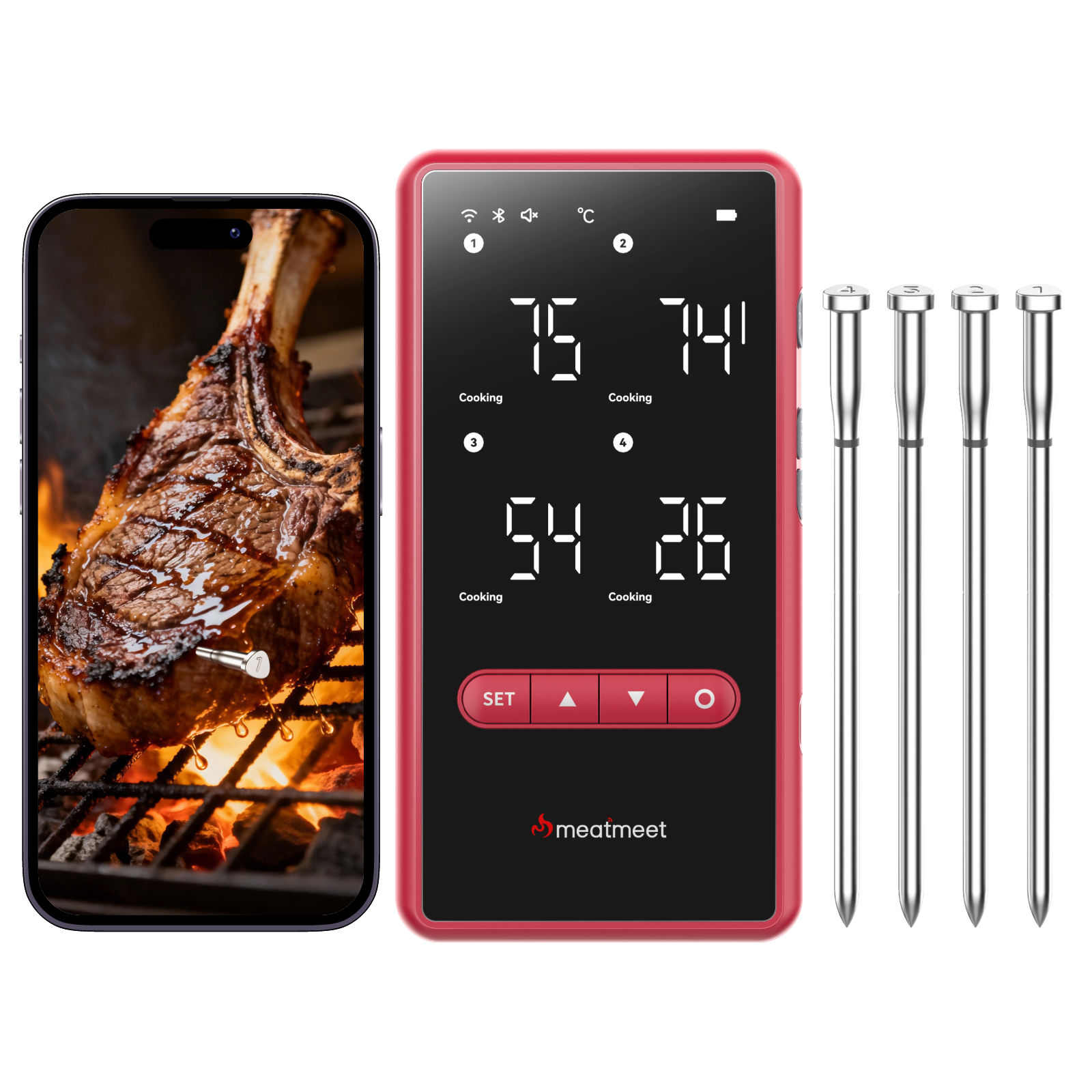 Meatmeet Z Pro 4‑Probe Smart Meat Thermometer – Wi‑Fi & Bluetooth Meatmeet