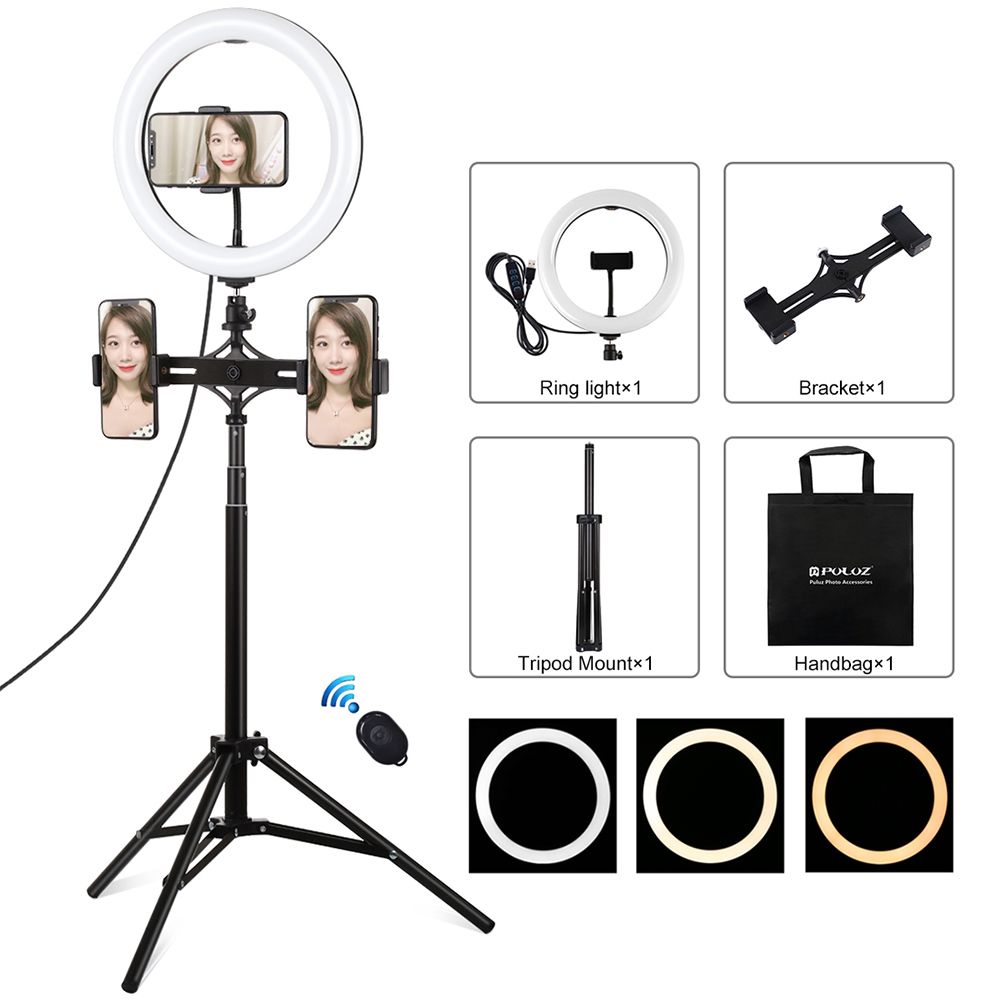 Ring Light Puluz 10.2" 26cm με Τρίποδο Δαπέδου 1.65cm και Βάση για 3 Κινητά Puluz
