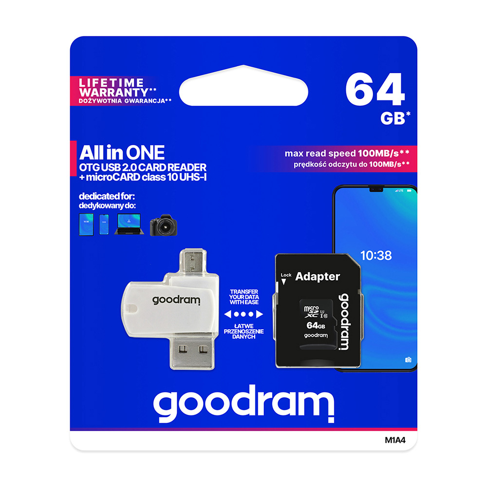 Κάρτα Μνήμης GoodRam 64GB microSDHC cl. 10 UHS-I + adapter + card reader Λευκό GoodRAM