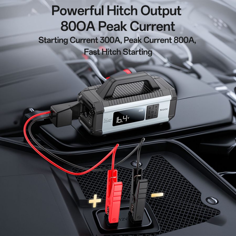 PowerBank 10000mAh 12V - 300A / 800A PEAK - 150 PSI Μαύρο-Γκρι Yesido