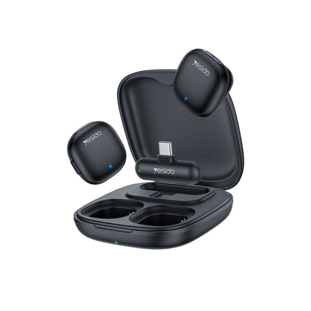 Yesido Mini Ασύρματο Μικρόφωνο Πέτου KR21 Live-Stream 2-to-1 Type-C 48Khz-16Bit + Ai Noise Reduction Μαύρο Yesido